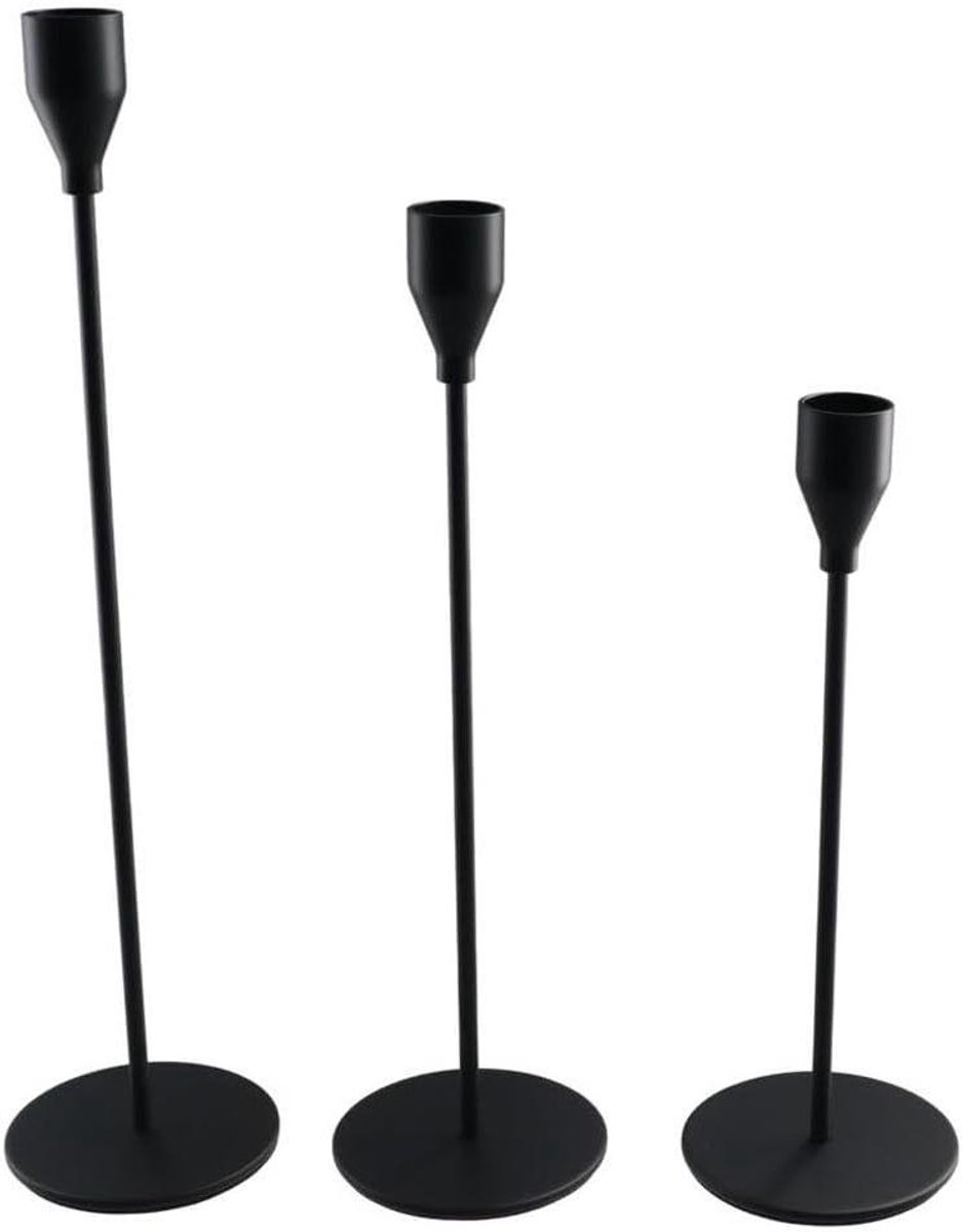 Kandelaar Houder Set - Kaarsenhouder Metaal - Sfeer Creëren - Vintage Design - 32 cm - Zwart