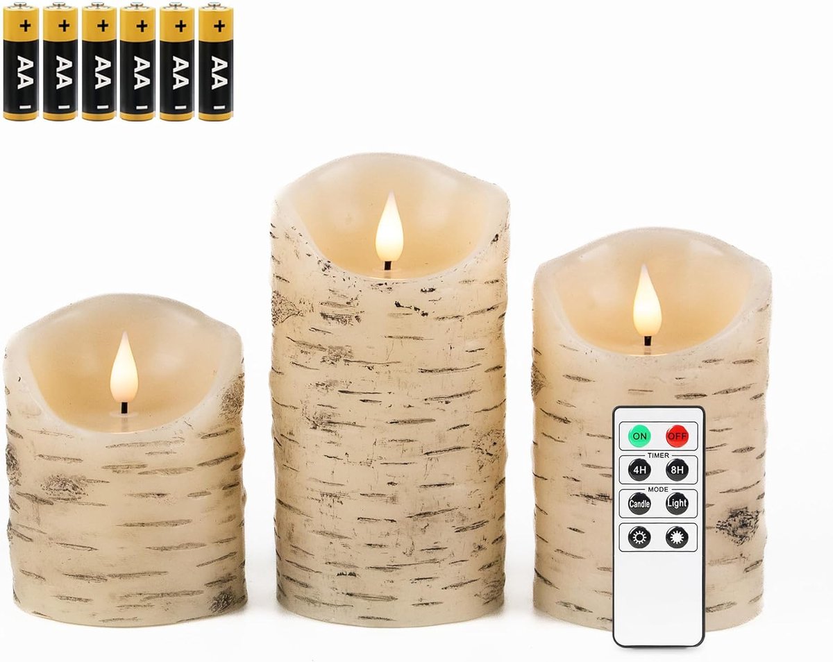 Flameless LED kaarsen set van 3 - echt was in berk design - met timer en afstandsbediening - SnelShoppen