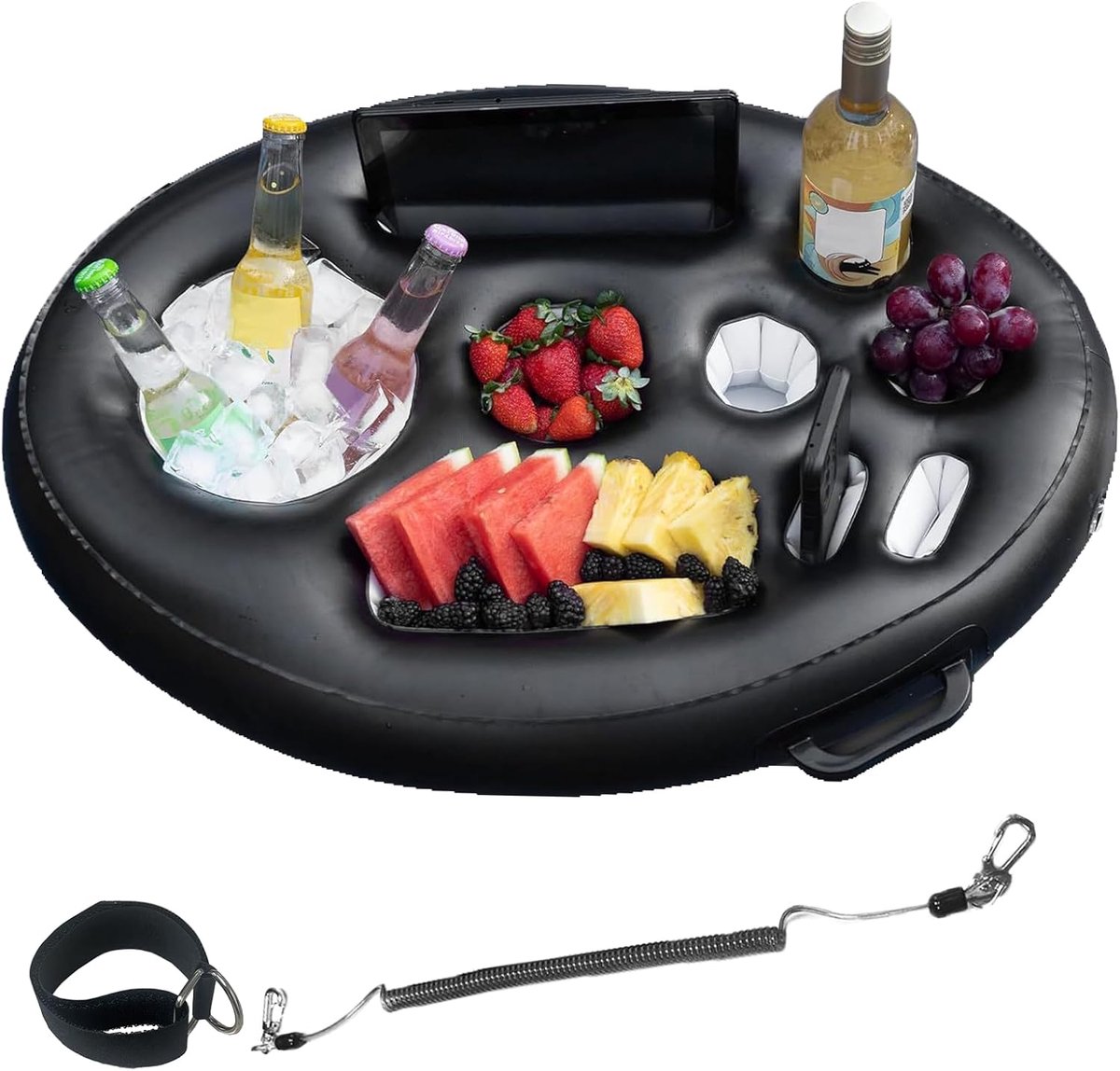 Drijvende Pool Tray met 9 Gaten - 2-in-1 Opblaasbare Drinkhouder - Groot Portabicchier met Touw - SnelShoppen
