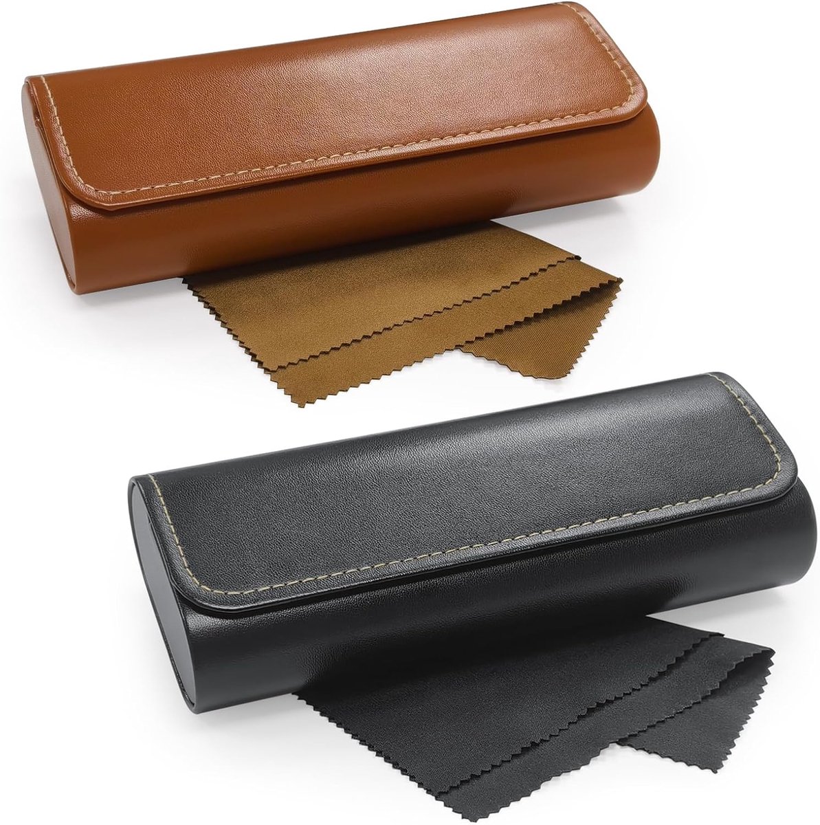 Bril etui 2 stuks - leer - met schoonmaakdoekje - handig voor onderweg - SnelShoppen