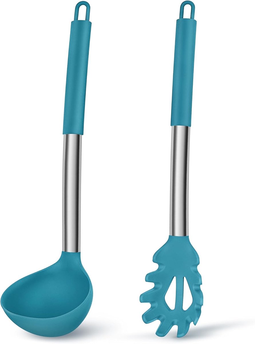 Soeplepel en Spaghetti Lepel Set - 2-delig Siliconen met RVS Handvat - Gezond en Niet-Plakkerig - Ideaal voor Koken - SnelShoppen