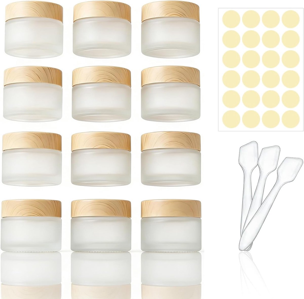 Glazen potjes voor cosmetica set van 12 - 10 g mini glazen crème potjes met houten deksel - SnelShoppen