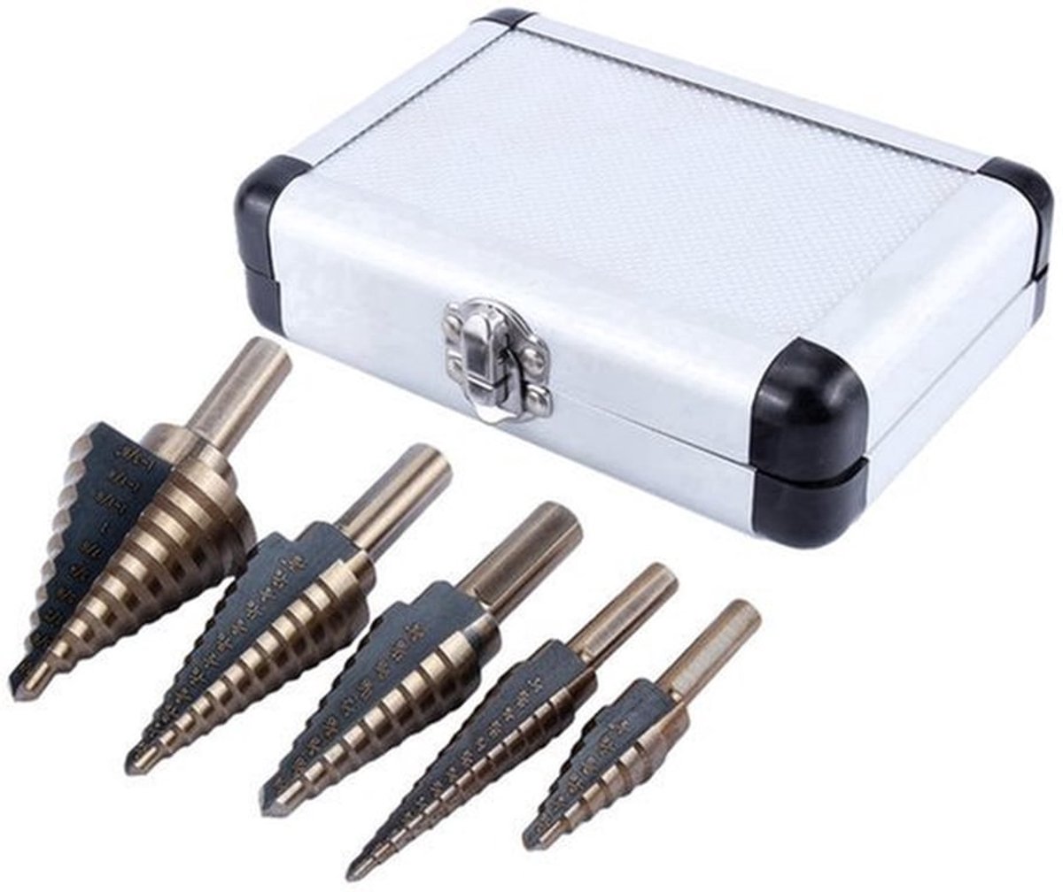 5-Delige Trapboorset - HSS Kobalt Boor Set - Snelle Snede Design - Inclusief Opbergdoos