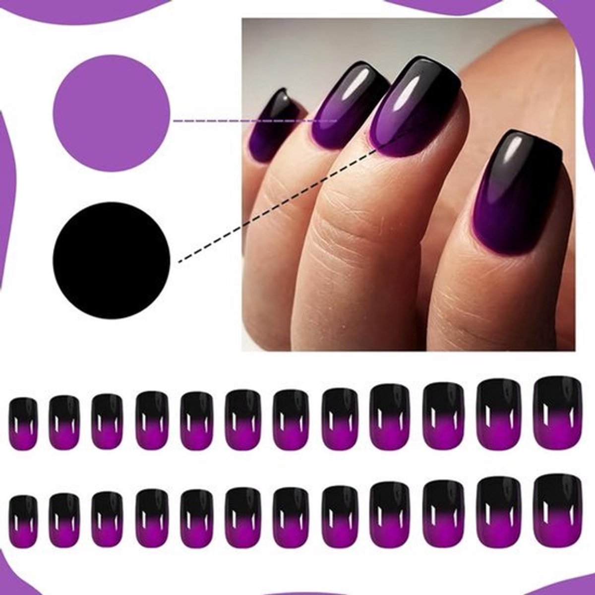 24 stuks Korte Vierkante Grijs-Paarse Ombre Kunstnagels - Acryl Nagels voor Vrouwen