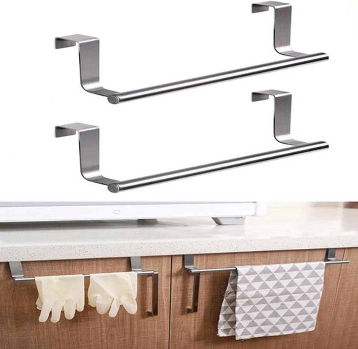 Handdoekhouder badkamer dubbel draaibaar verchroomd met zwenkstangen - 180 graden draaibaar - zelfklevend - wandmontage - handdoekhouder - badhanddoekhouder.