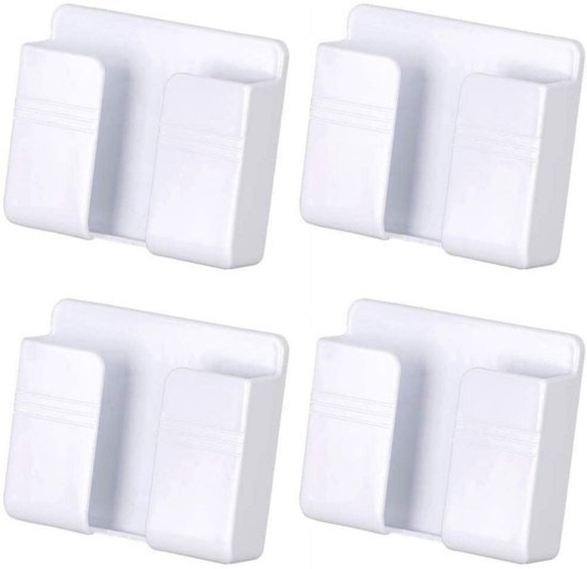 Set van 4 wandgemonteerde telefoonopladers, zwarte zelfklevende wandhouder, geschikt voor opladers, douchebedden, muren, enz. Wit