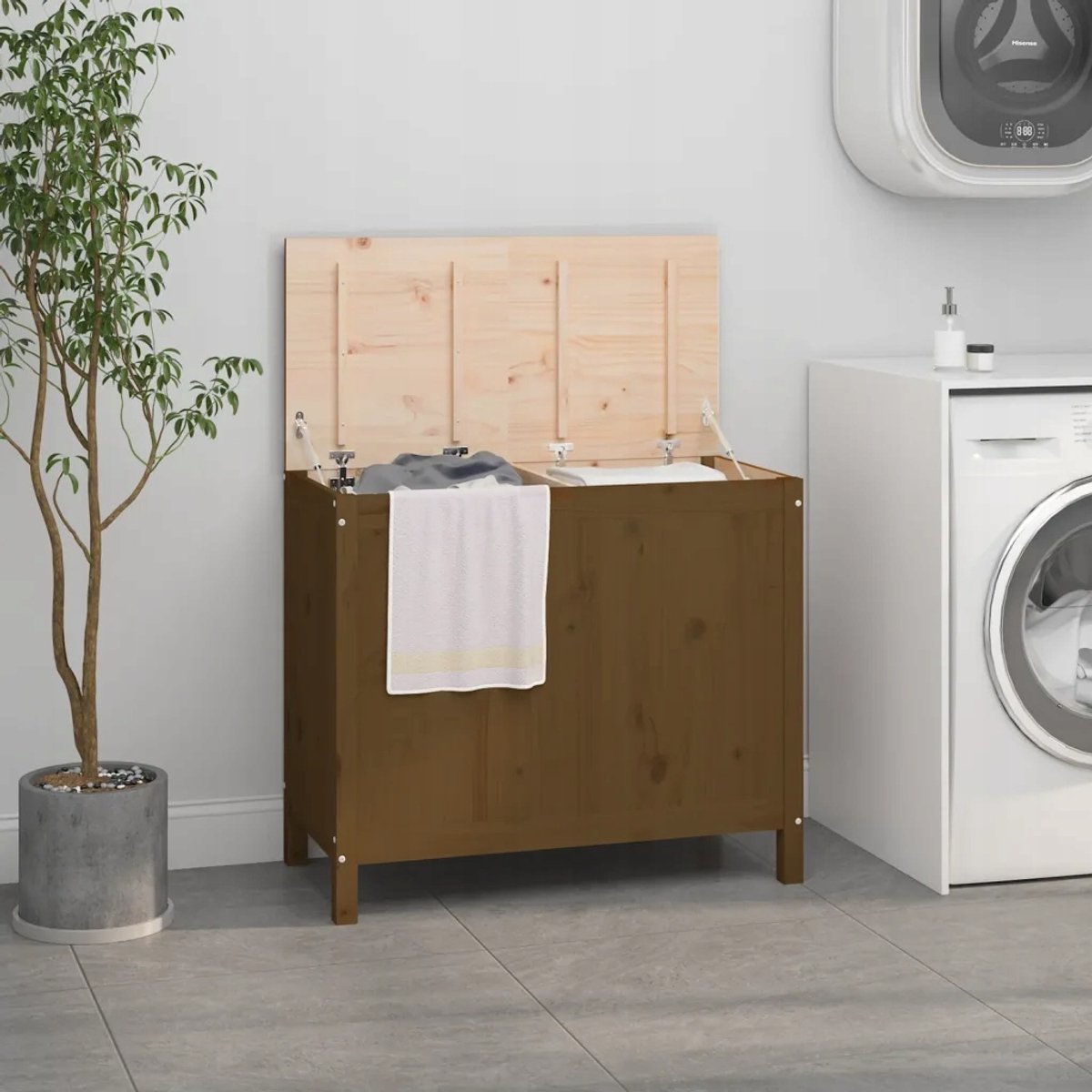 Merkloos Bruine Linnenmand van Massief Grenenhout - 88,5x44x76 cm