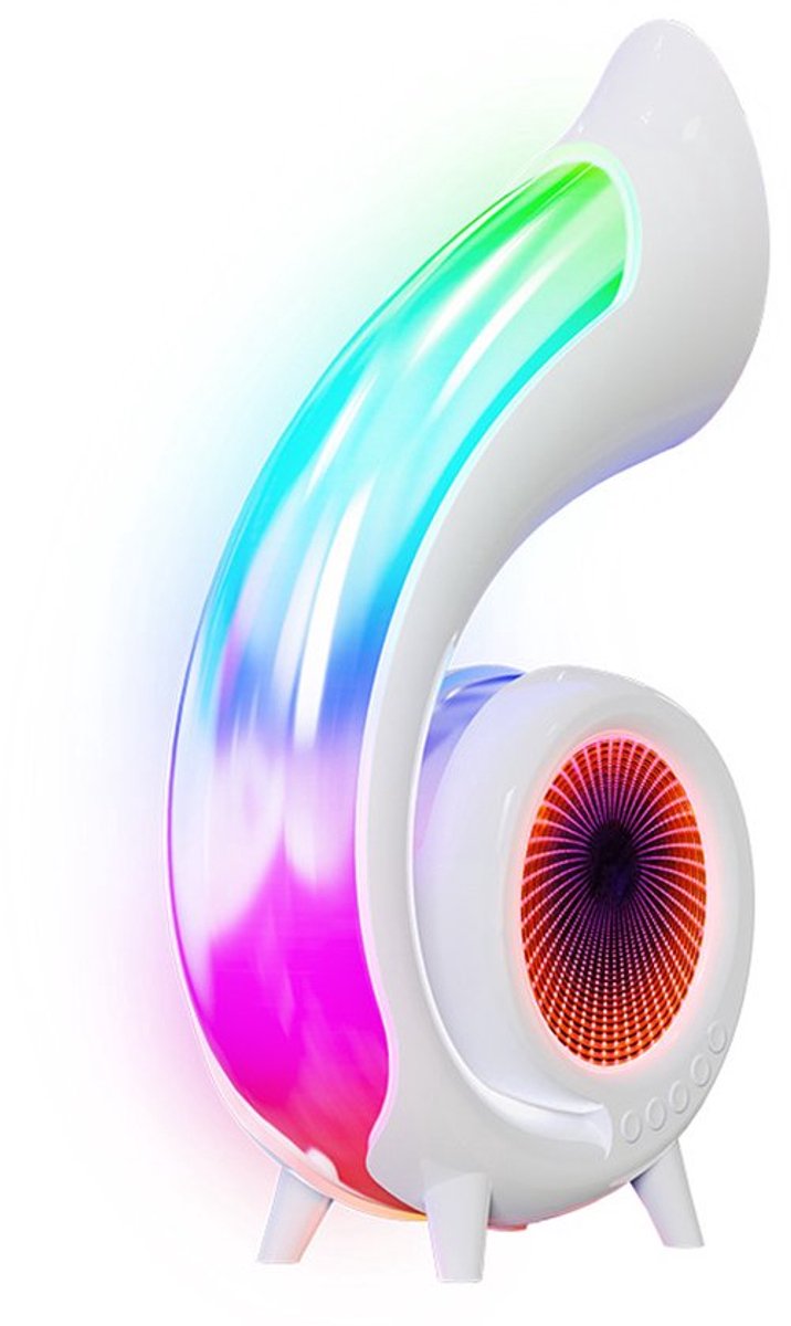Een multifunctionele slimme speaker met wekker, make-upspiegel en sfeerverlichting, perfect voor entertainment thuis.