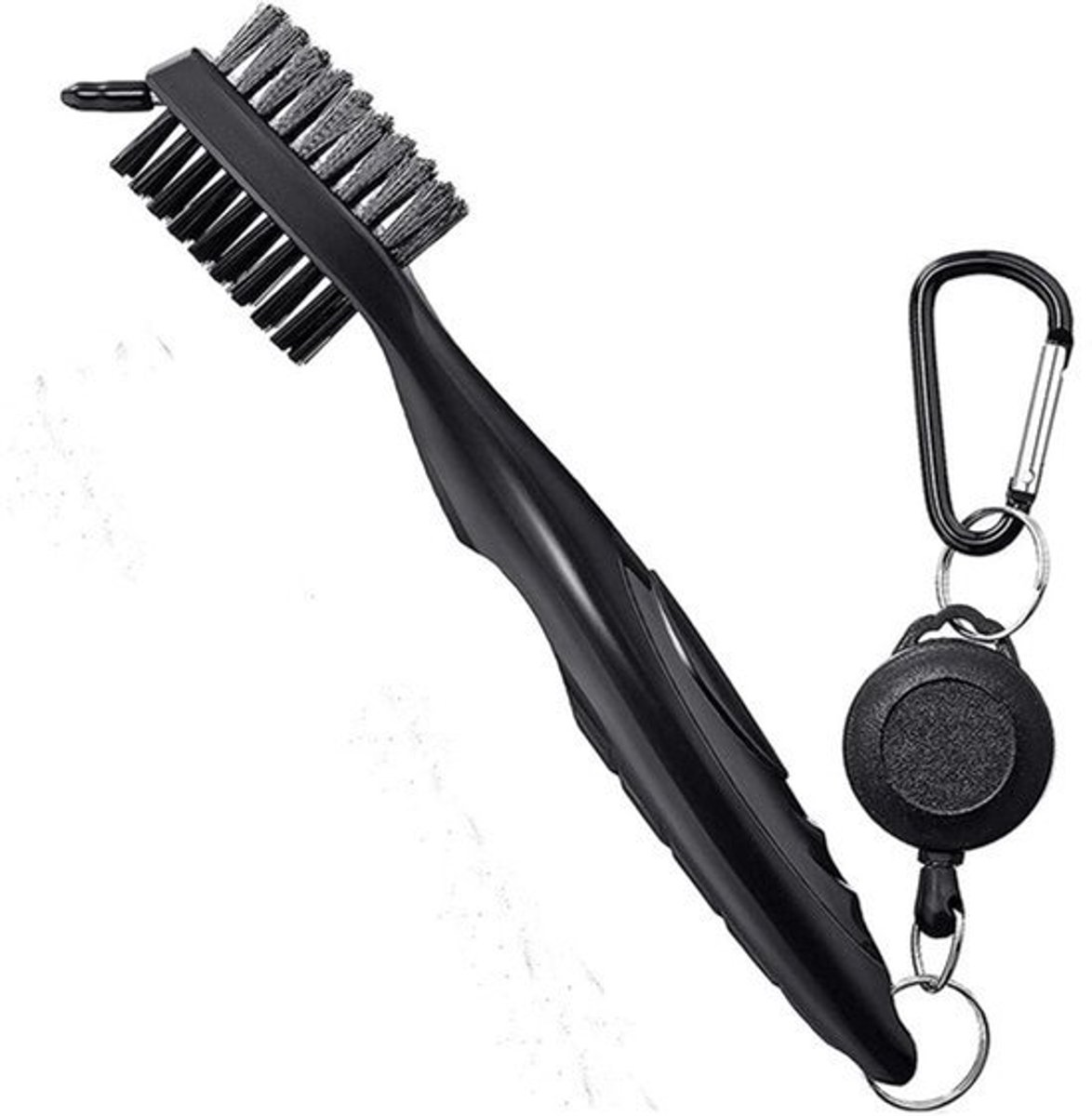 Golf Brush GBI-100 - Dubbelzijdig Nylon en Staal - Met Verstelbare Aluminium Carabiner (Zwart)