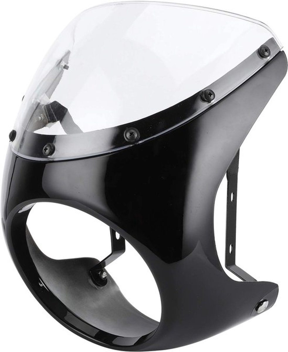 Koplamp Kuip Cover, 7in ABS Koplamp Kuip Wind Deflector Voorruit Universeel voor Motorfiets(Helder zwart + transparant deksel)