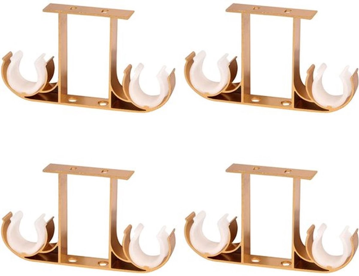 Gordijnroedebeugels, 4 stuks aluminium plafondbeugels, dubbele gordijnhouders, gordijnroede-ophangsteunen voor 28 mm gordijnroede (goudkleurig)