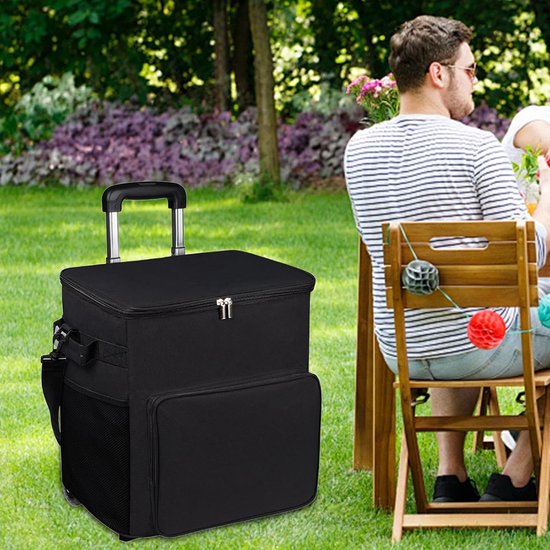 Koeltas met wielen - Koelbox trolley - Buitenactiviteiten - Waterdicht Oxford stof - 35 liter - Zwart — afbeelding 3