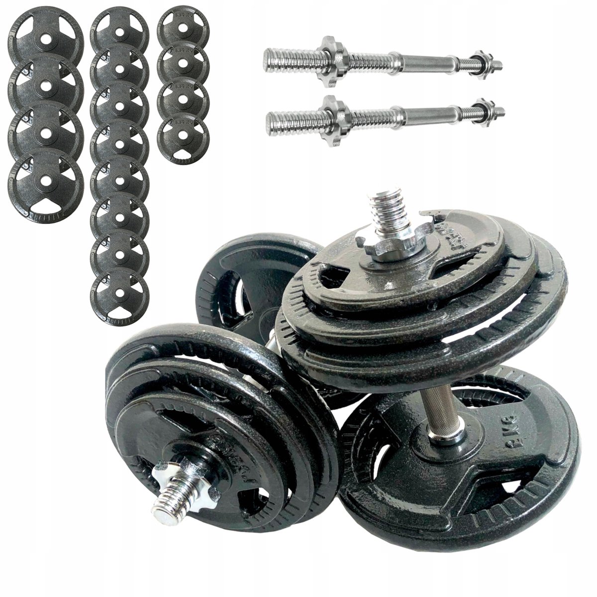Merkloos Merkloze gietijzeren dumbbells 2x25kg (50kg set) met stangen en schroefklemmen