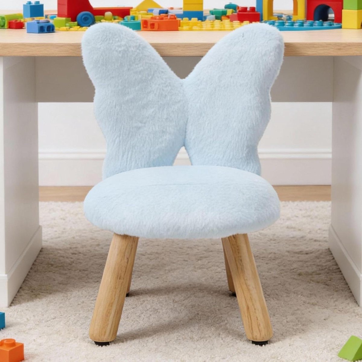 Kinderstoel Vlinder - Peuterfauteuil Kunstbont - Kinderkamer Decoratie - Schattig Vlinderontwerp - 54 x 38 x 39 cm - Blauw
