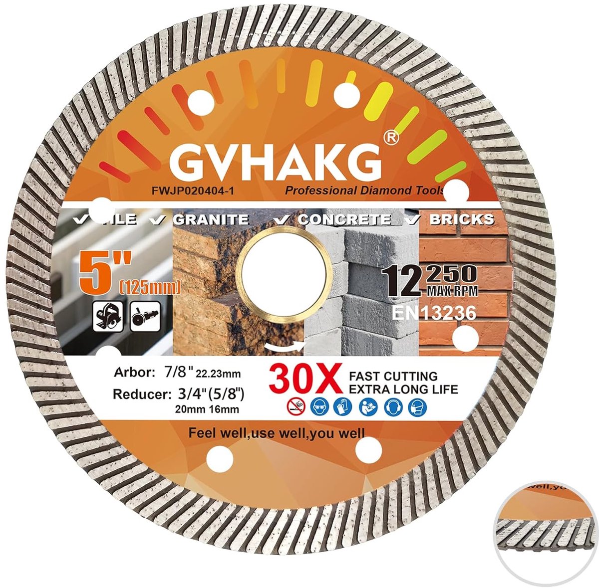 FEWELL 5 Inch Super Thin Diamond Ceramic Saw Blade, Turbo Blade Cutting Disc for Porcelain, Ceramic Tiles, Granite - ShopVlot
