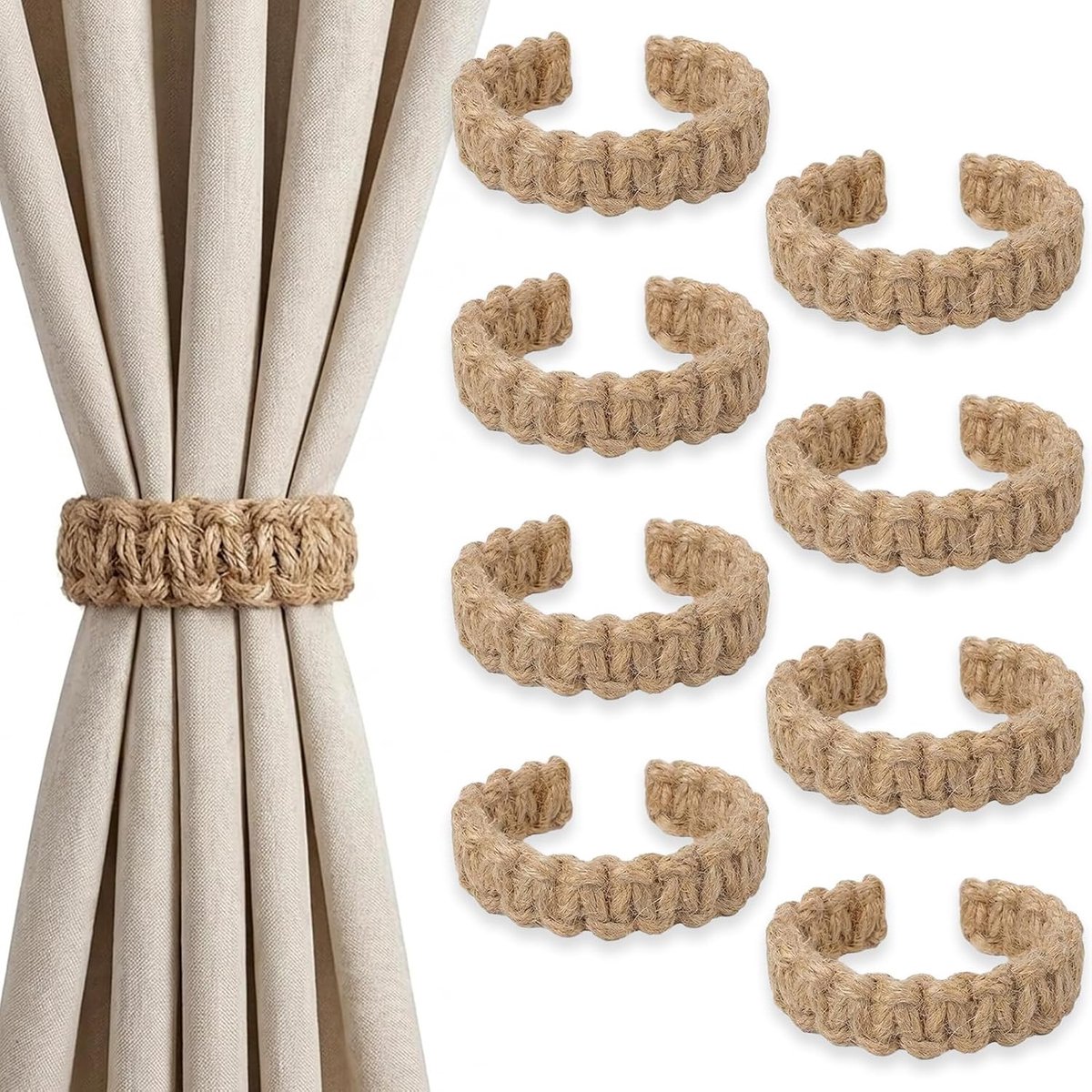 8 stuks gordijnhouders, boho-gordijnhouders, gevlochten, zonder boren voor thuis, buiten, slaapkamer, kantoor - ShopVlot