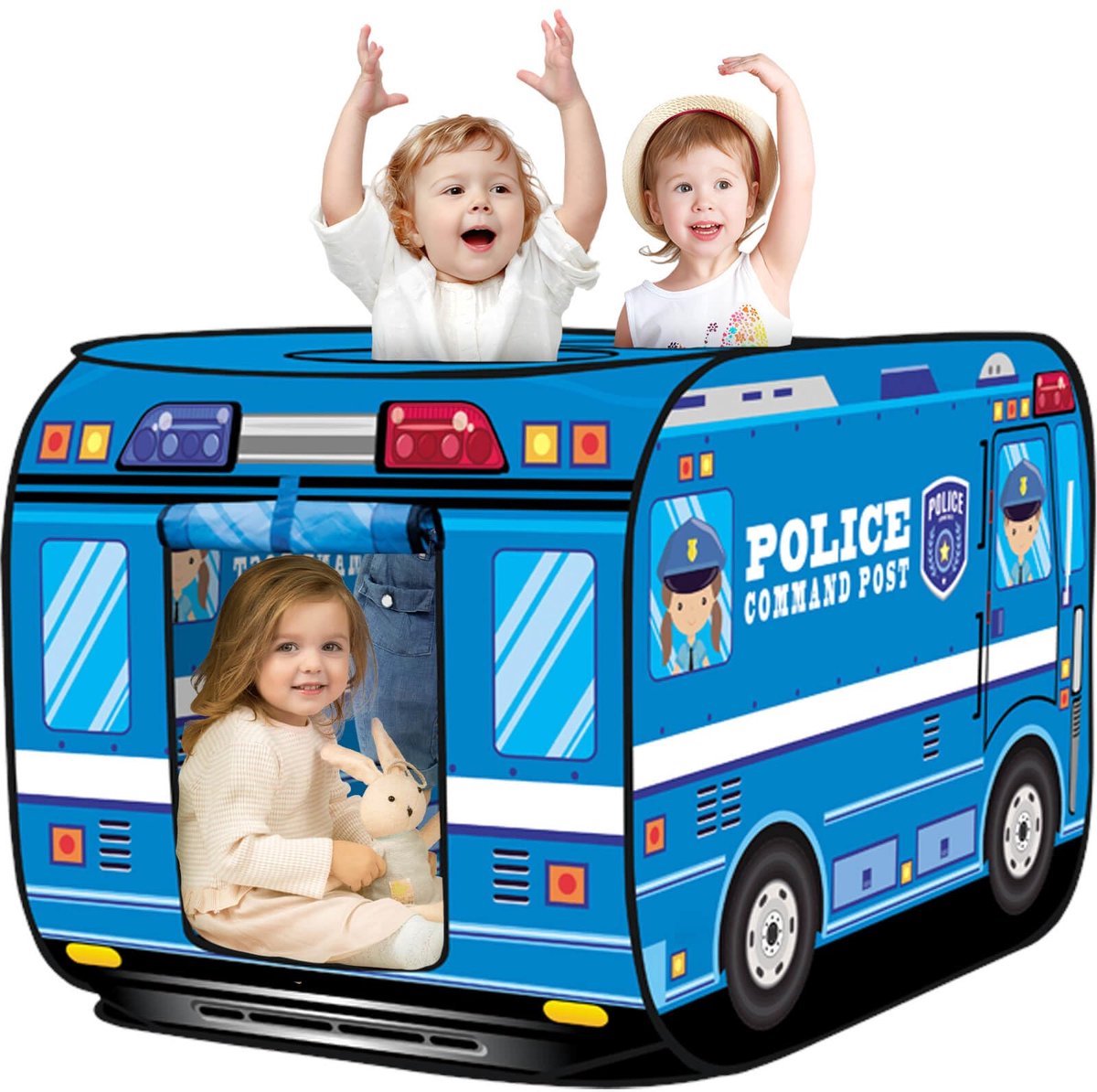Casalora Kindertent Pop-Up – Speeltent Politiewagen – Indoor & Outdoor Speelhuisje – Opvouwbaar – Inclusief opbergtas - Voor 3+ Jaar