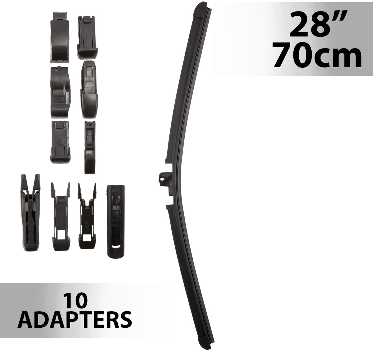Universele Auto Ruitenwisser 70 cm (28") met 10 Adapters - Geschikt voor de Meeste Voertuigen, Weerbestendig & Streepvrij Zicht [55747N]
