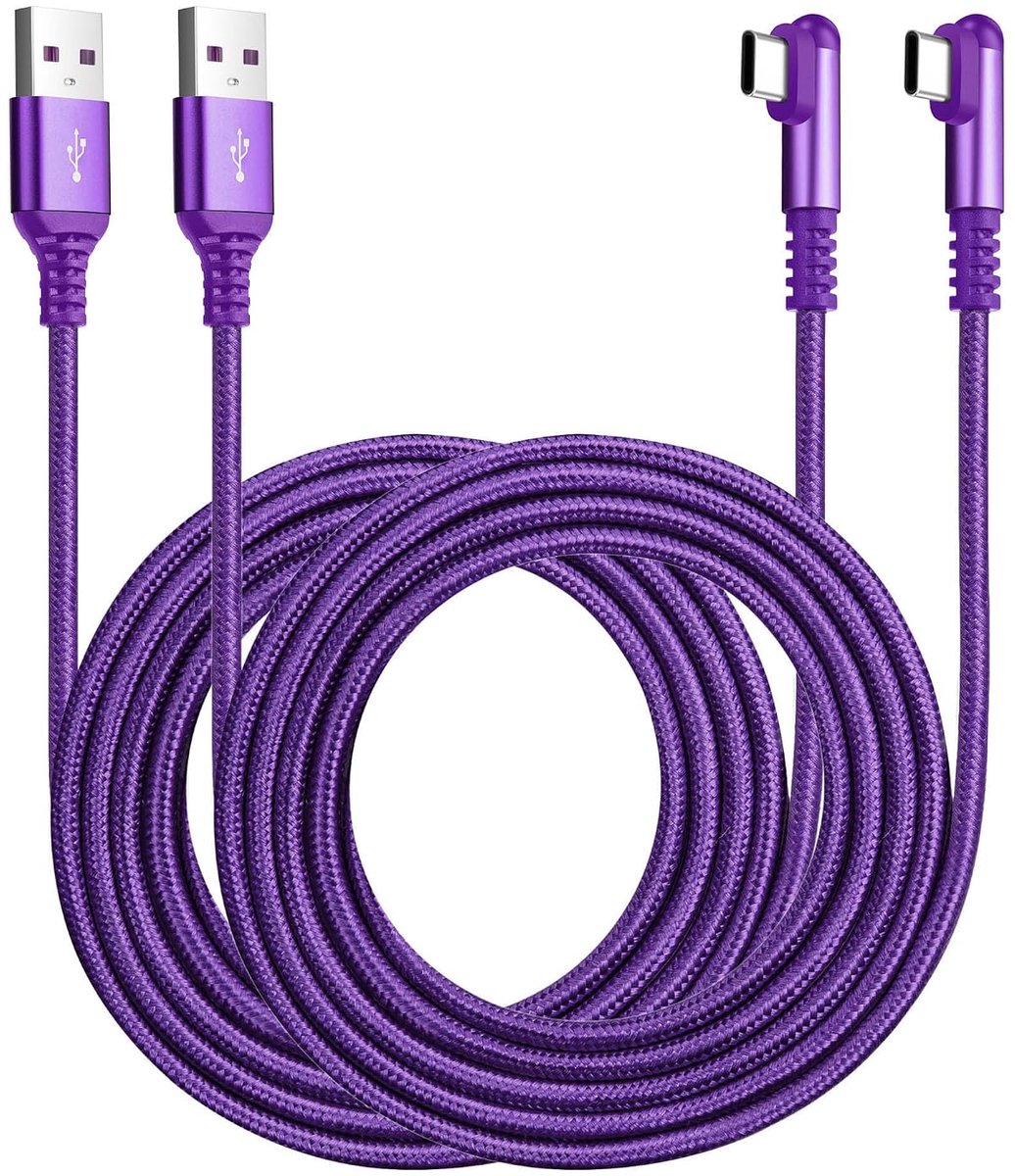 USB Type C Oplaadkabel 3A - 2-Pack 5ft+5ft - Rechte Hoek 90 Graden - Ideaal voor Gamegebruik - ShopVlot