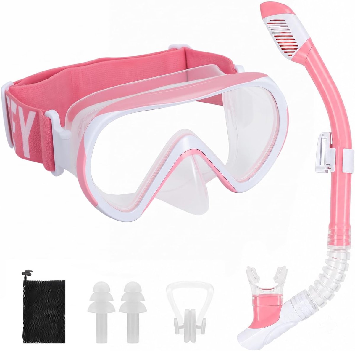 Snorkelset kinderen 4-16 jaar - roze-wit - 180° panorama - anti-condens duikmasker - ShopVlot