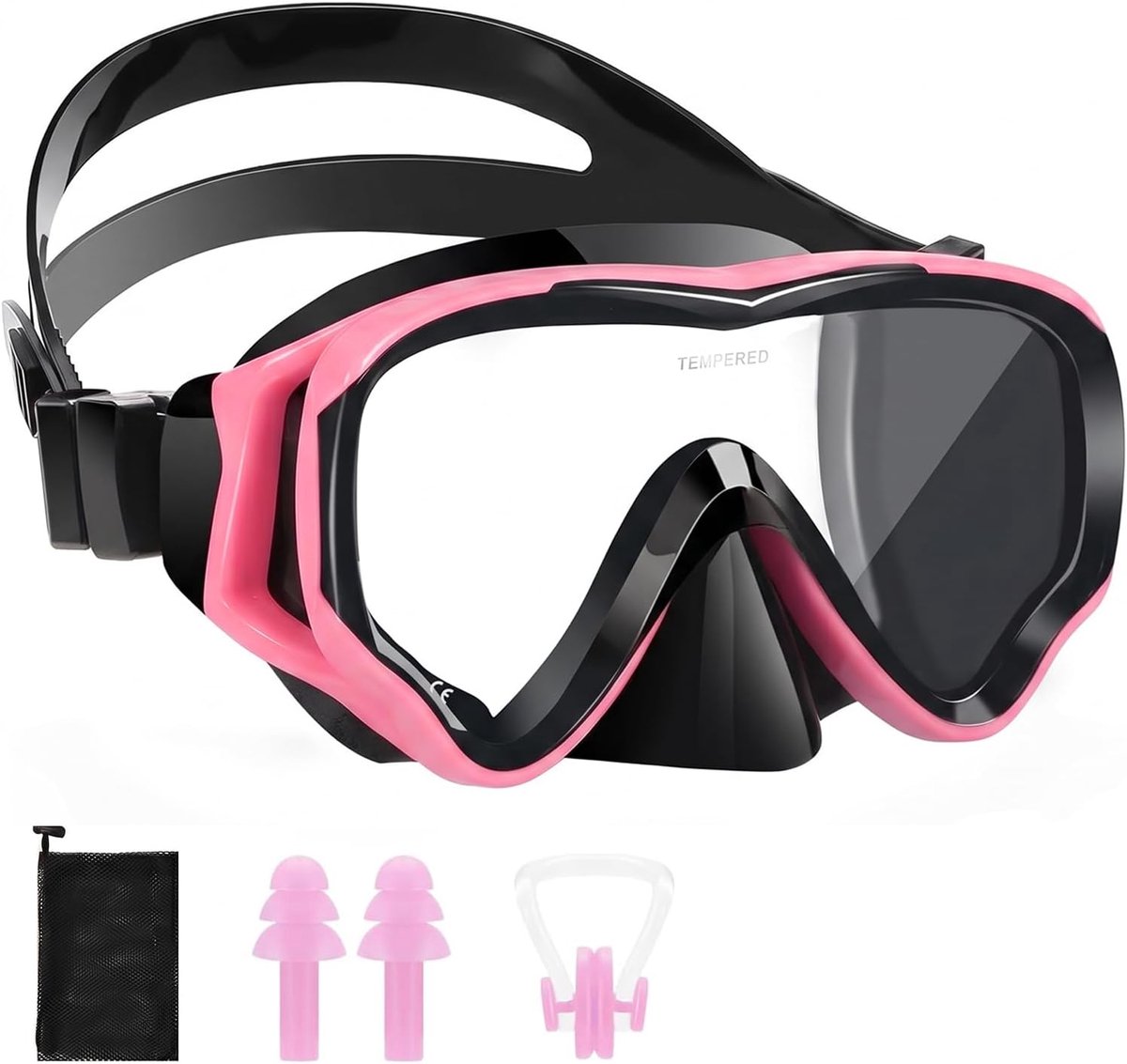 Duikbril voor kinderen 4-16 jaar - roze-zwart - anti-condens - snorkelset voor meisjes en jongens - ShopVlot