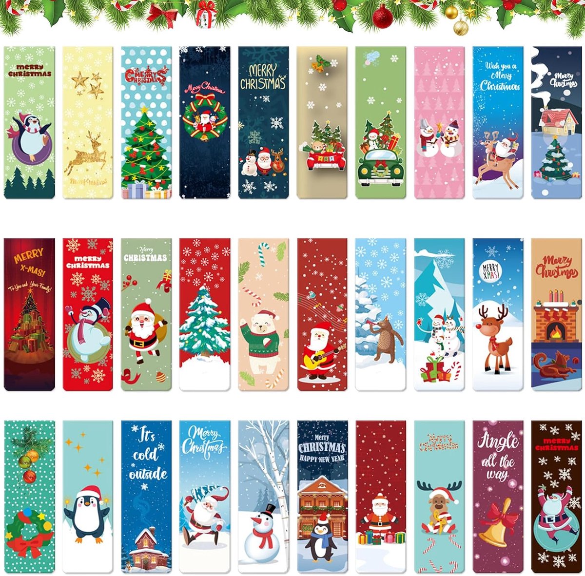 Magnetische boekenleggers 30 stuks - kerstfiguren - duurzaam papier - vrolijke kerstdecoratie - ShopVlot