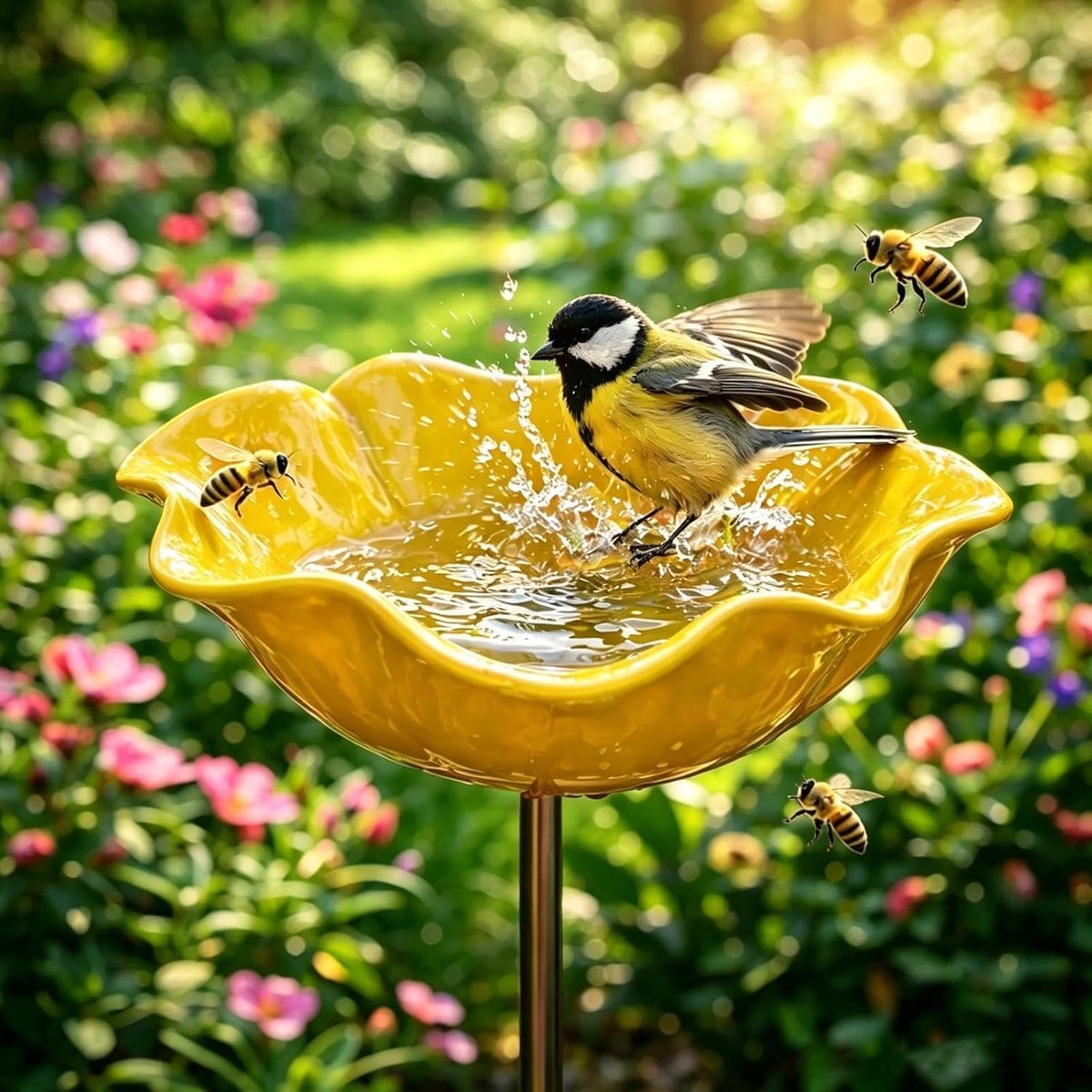 Bloemen tuinsteker - handgemaakt - winterbestendig - aantrekkelijk vogel- en bijenbad - ShopVlot