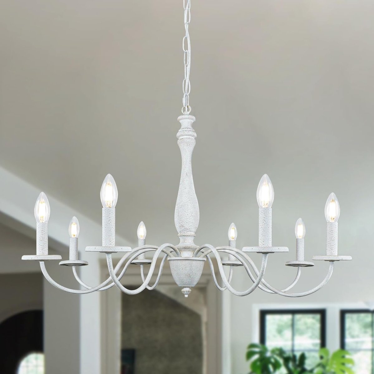 Kroonluchter 8 lampen - Vintage wit houten - Franse landelijke stijl - Verstelbare hoogte - ShopVlot