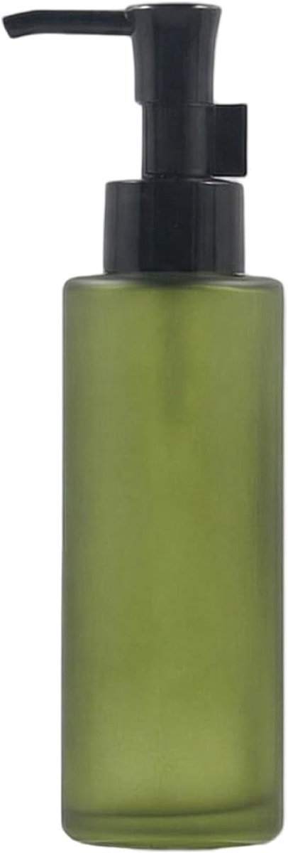 Lotionpompfles 100ml - Frosted glas - Groene kleur - Ideaal voor lotion en essentiële oliën - ShopVlot