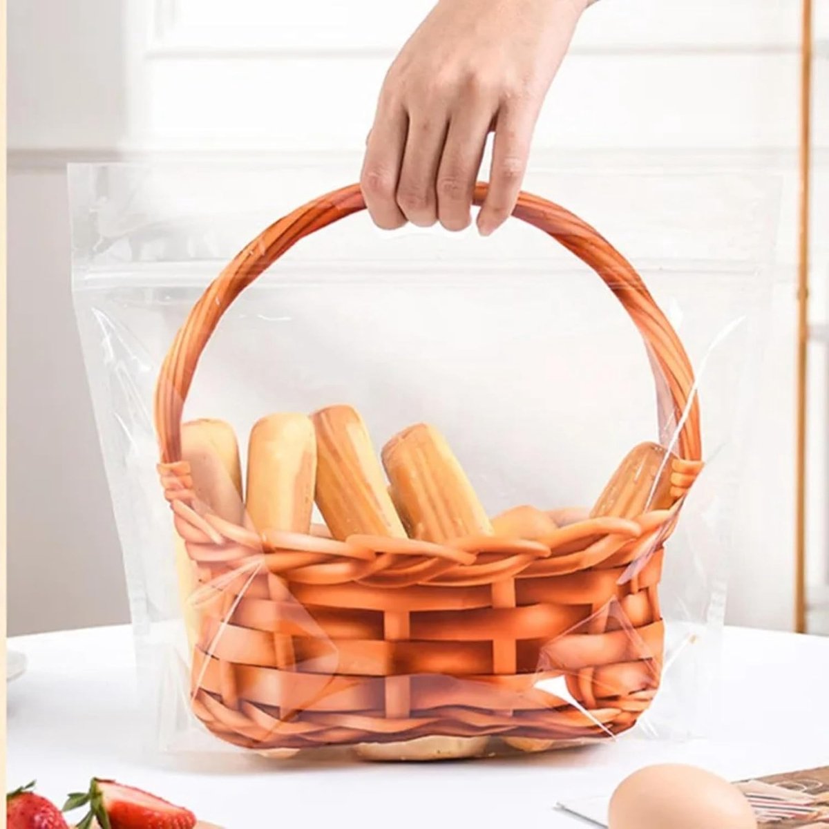 Plastic broodzakken 50 stuks - 8,8 inch met handvat - doorzichtig met bloemenmand patroon - ShopVlot