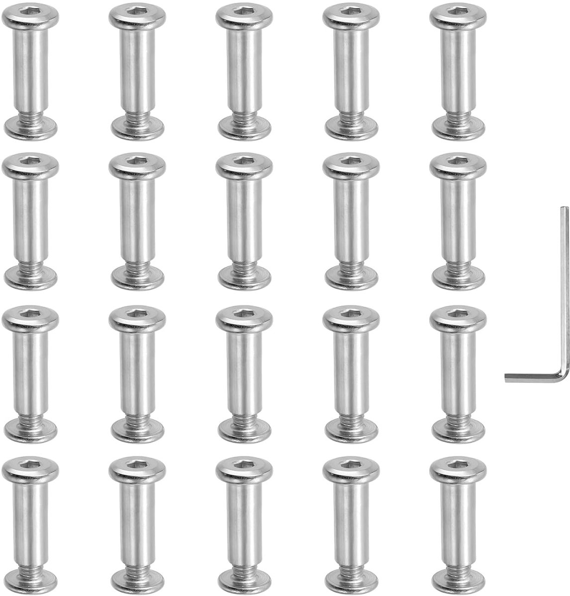 Cabinet connector M6 x 20 mm - roestvrij staal - met inbussleutel - voor meubels en kasten - ShopVlot