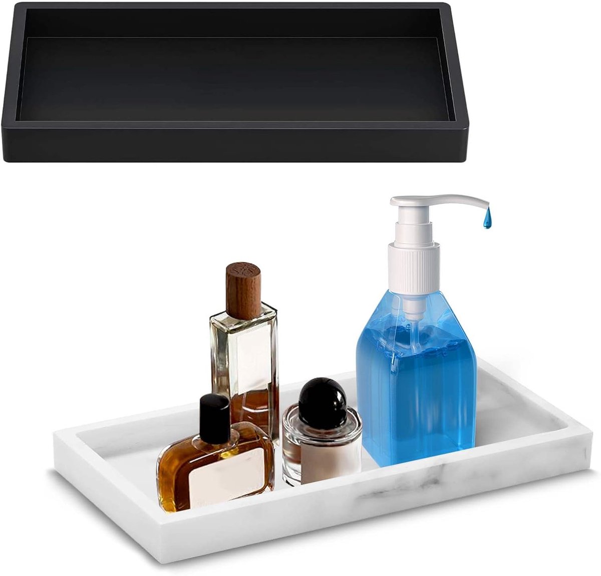Organizer set 20 cm - zwart en marmer - praktisch voor badkamer en keuken - houdt spullen netjes - ShopVlot
