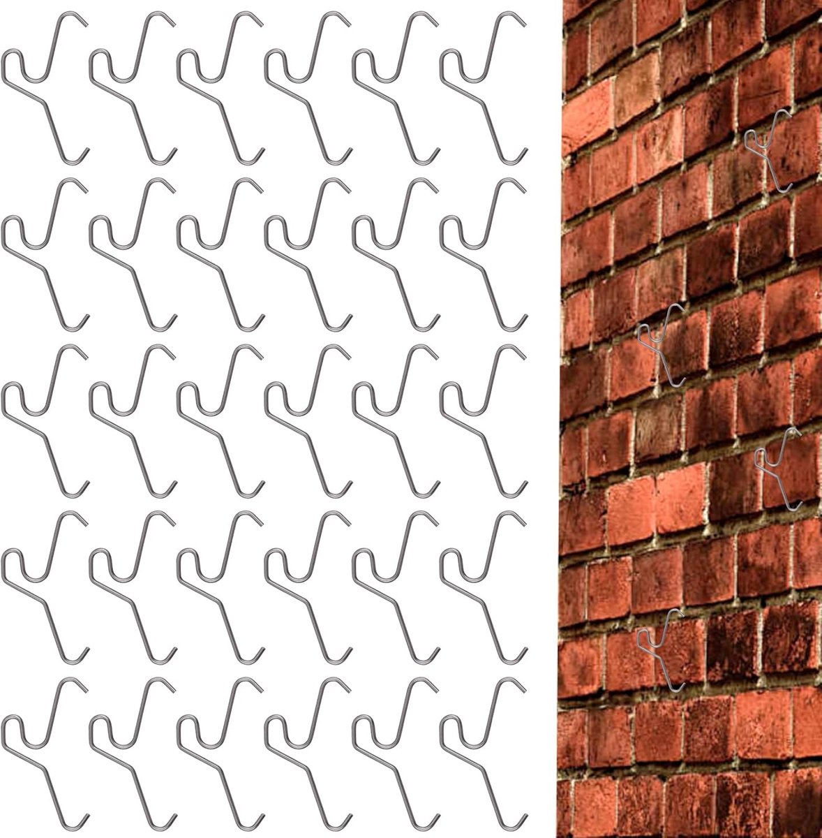 Brick hooks 50pcs - roestvrij staal - voor buitenwanddecoratie - veilig bevestigen van decoraties - ShopVlot