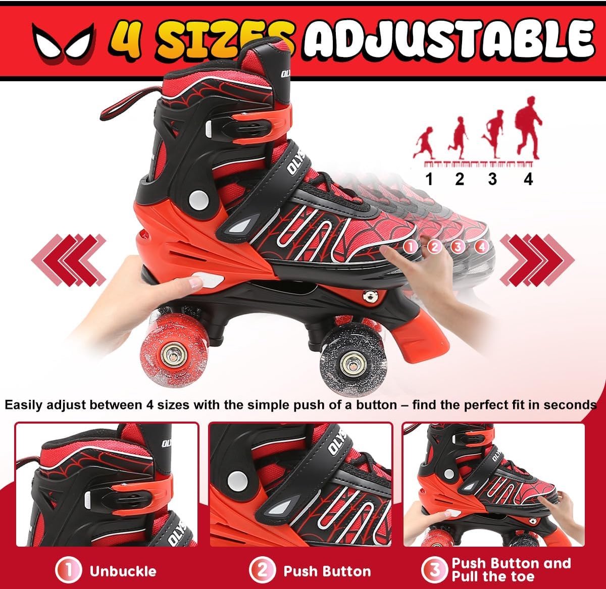 Rolschaatsen voor kinderen verstelbaar - superheldenstijl - 8 lichtgevende wielen - voor binnen en buiten - ShopVlot