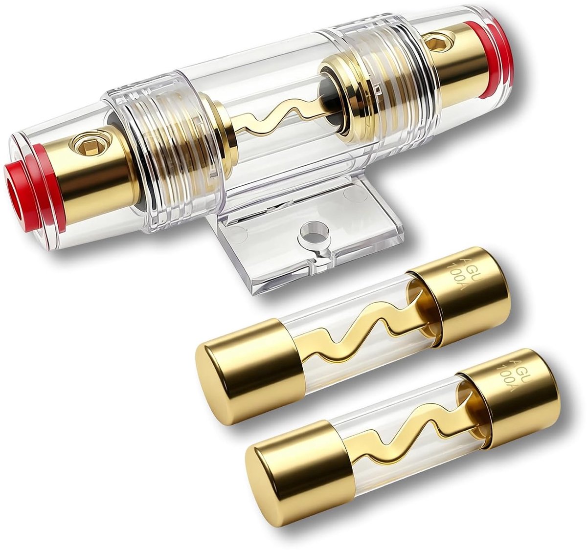 AGU-zekeringhouder 100A - verguld - 2 stuks - optimale bescherming voor auto-audio - ShopVlot