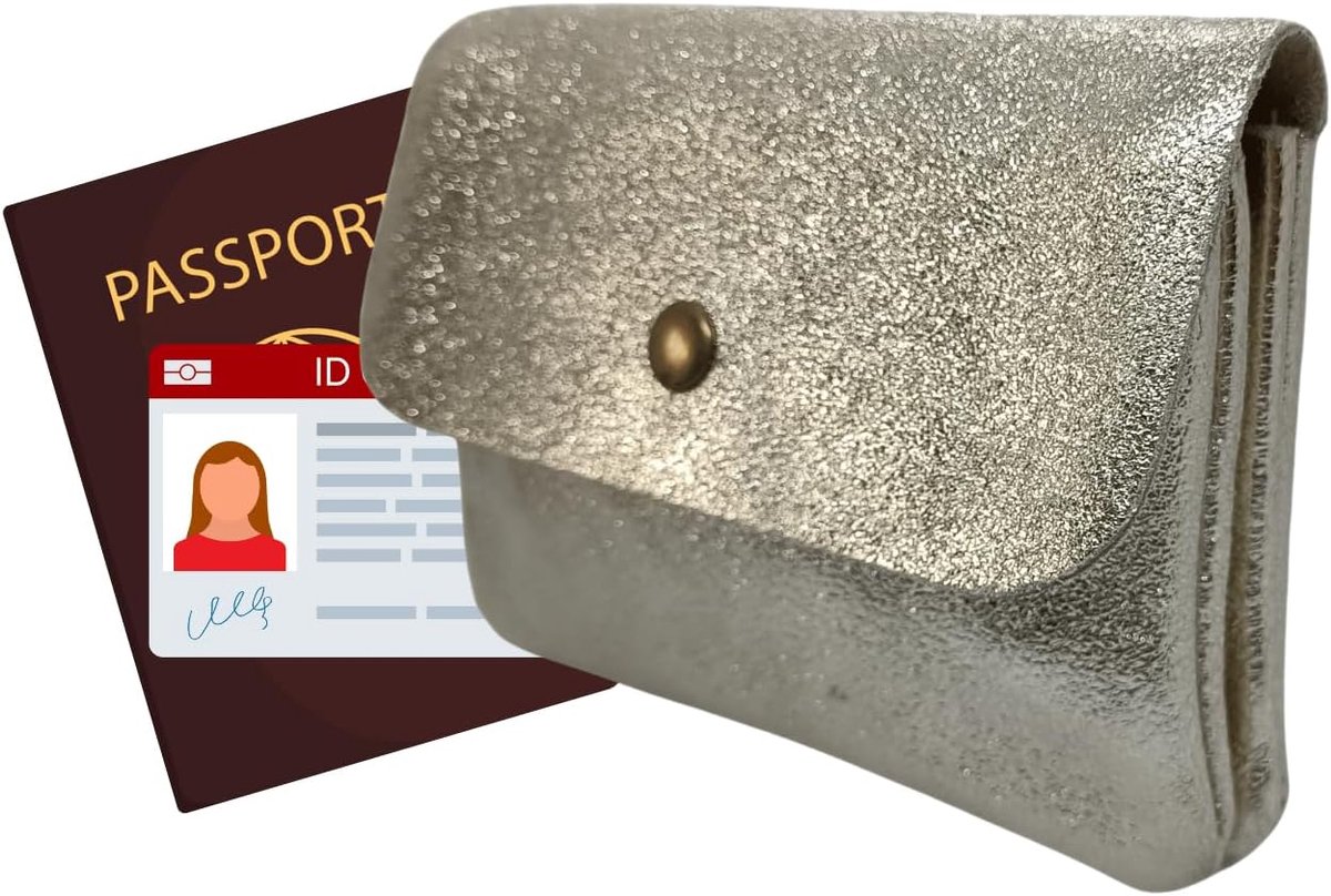 Portemonnee ID Kaarthouder L - Metaal Leer - Gemaakt in Italië - Ruimte voor paspoort en bankkaarten - ShopVlot