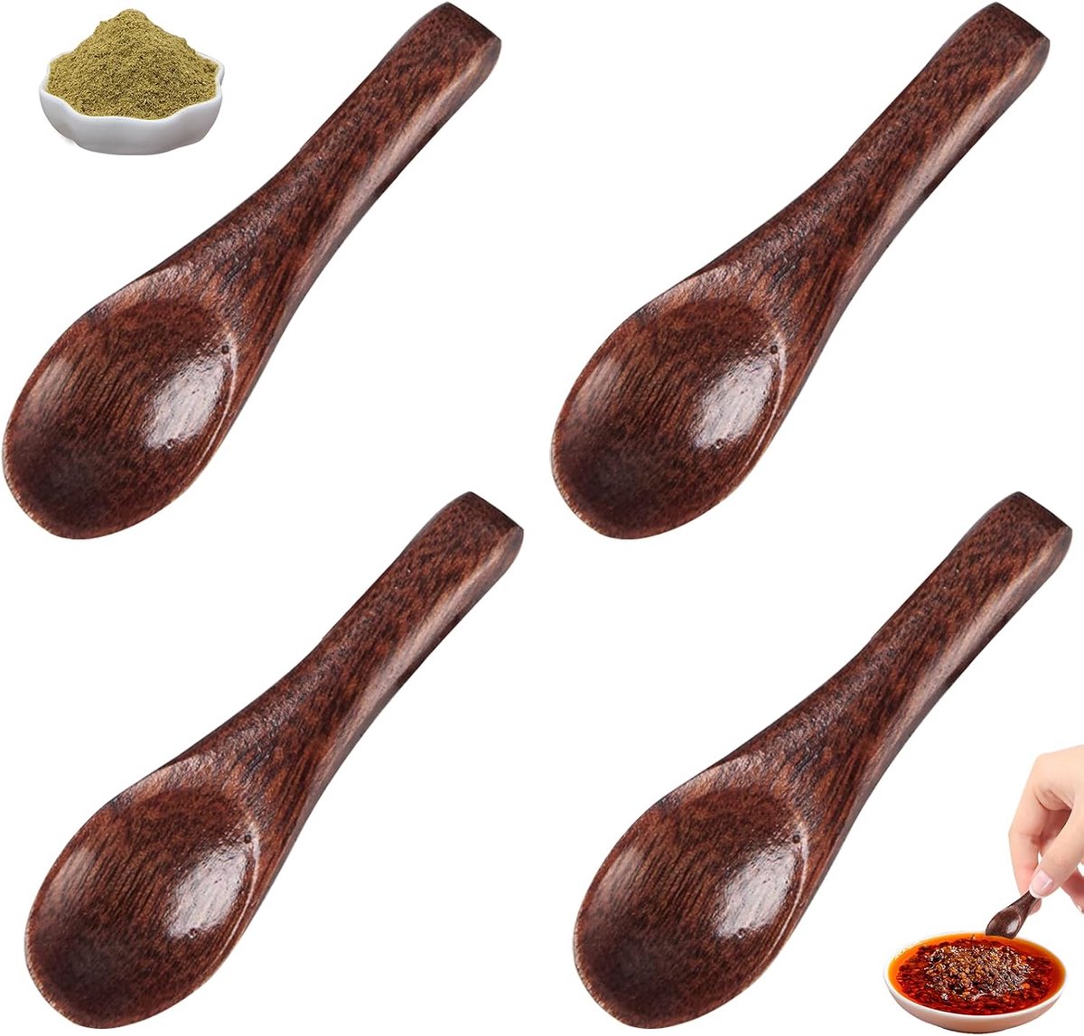 Kruidenlepel set van 4 - Mini houten lepel - Natuurlijke houten lepel - SnelShoppen