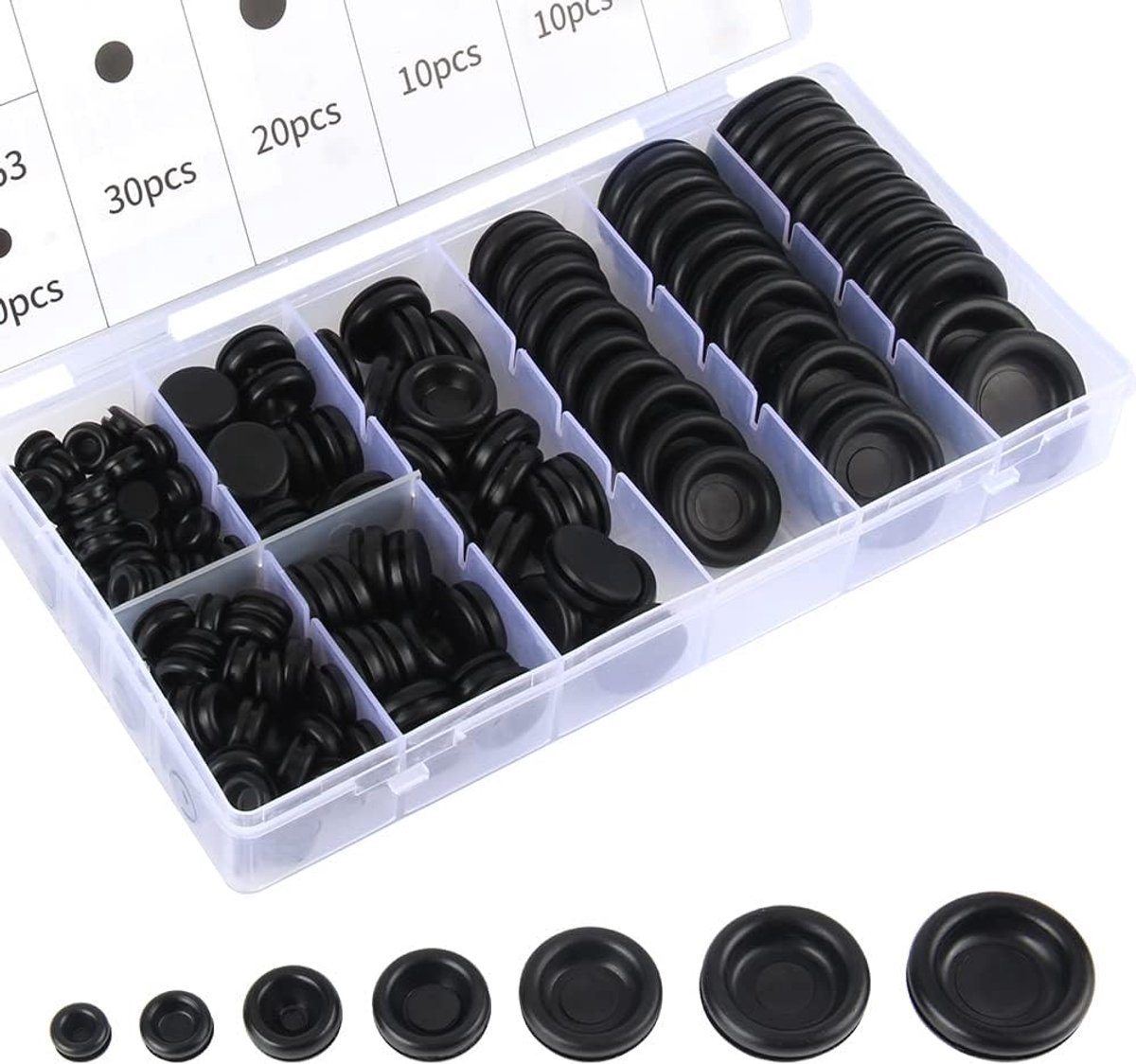 Gummitülle set 170 stuks - 7 maten - rubbermateriaal - geschikt voor mechanische pluggen - SnelShoppen