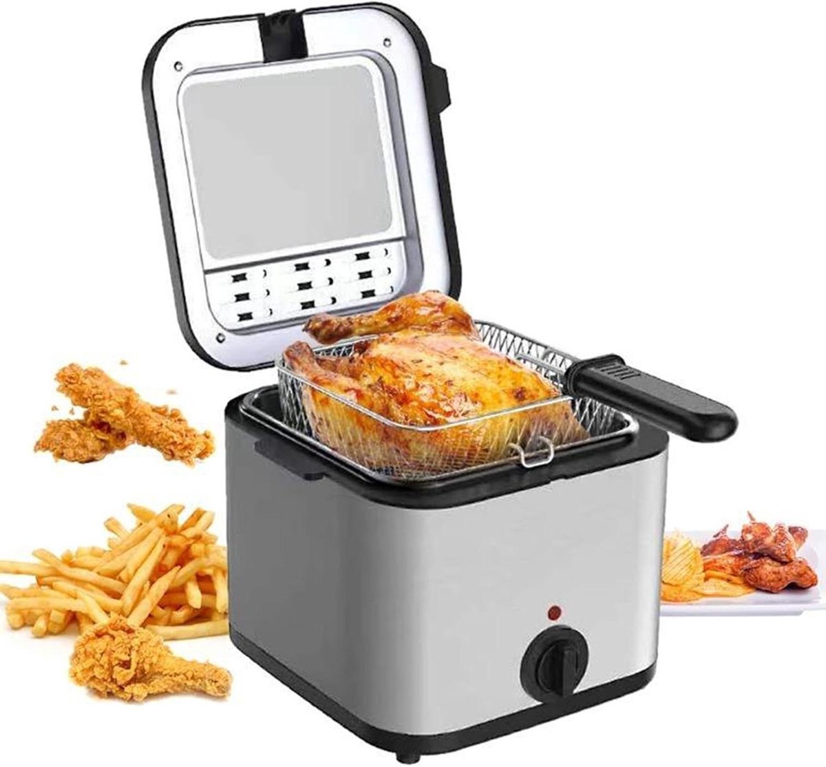 Elektrische Friteuse - Mini Frituurpan - Thuis Frituren - Instelbare Temperatuur - 2.5L - Zilver
