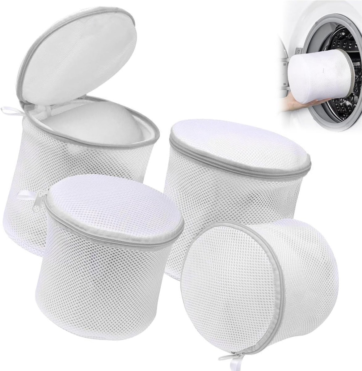Waszakken cilindrisch 4-pack - mesh - zware bescherming - ideaal voor delicate was - SnelShoppen