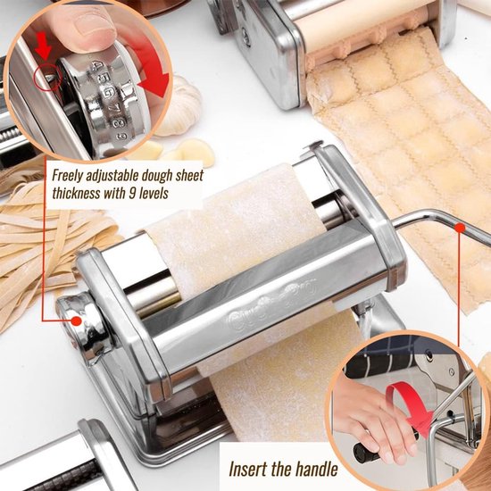 Ravioli Maker - Deegsnijder Pastamaker - Zelfgemaakte Pasta - Verstelbare Dikte - 21 cm - Zilver — afbeelding 2