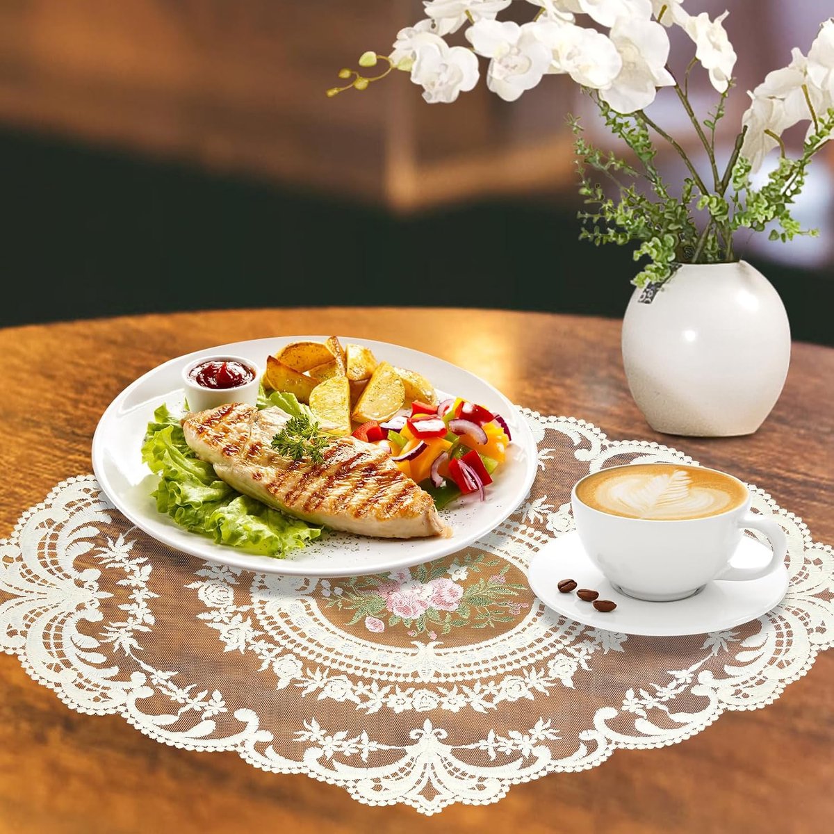 Lace placemats set van 2 - retro Franse ovale placemats - kleurrijke borduur bloemen - elegant tafeldecoratie - SnelShoppen