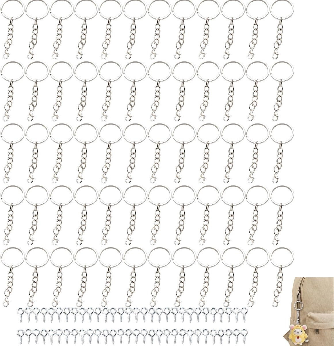 DIY sleutelhanger set 120-delig - met 60 sleutelhangers en karabijnhaak - creatief accessoires maken - SnelShoppen