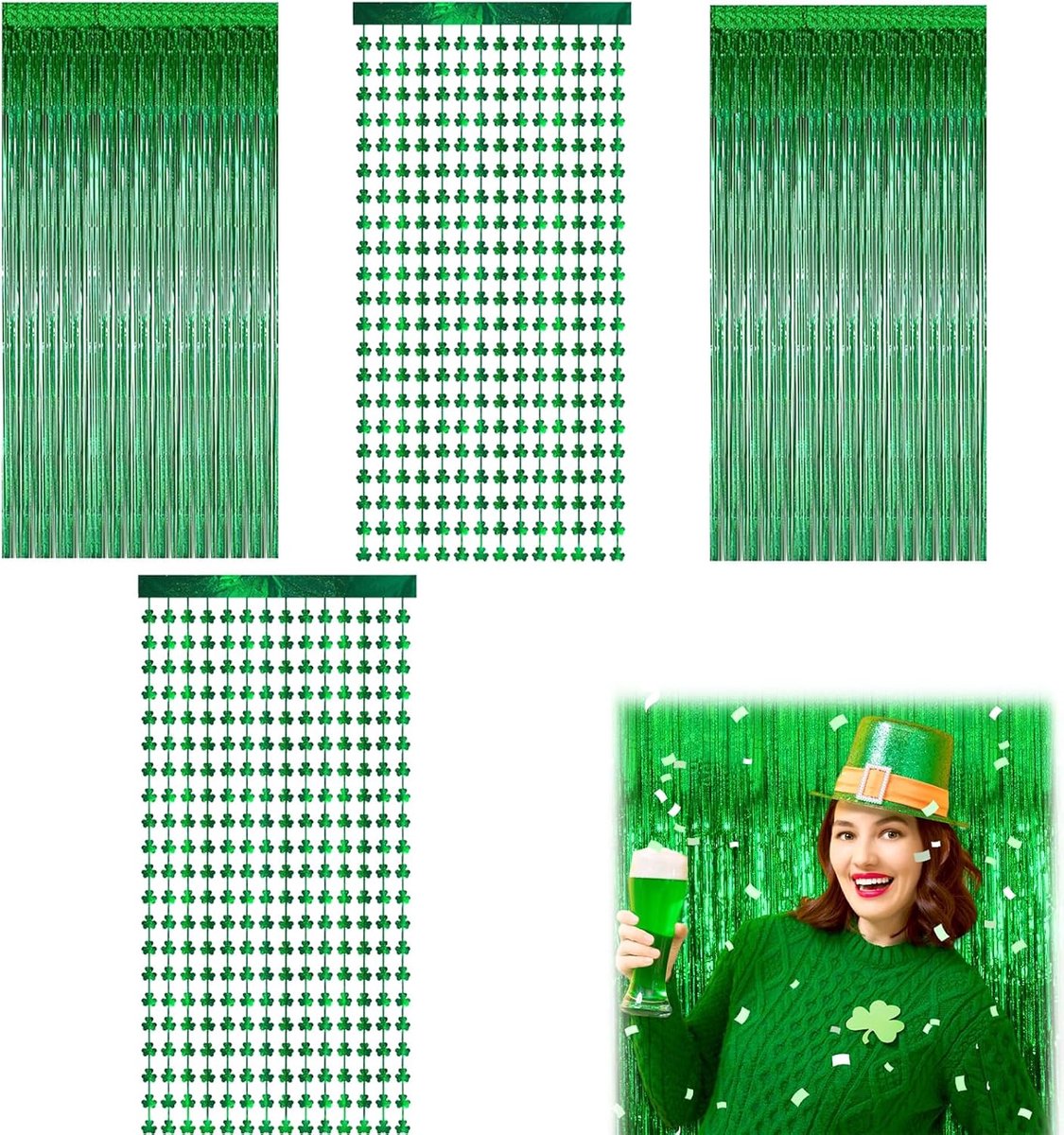 Lametta gordijn groen - glanzende folie met fringes - ideaal voor feestdecoratie - SnelShoppen