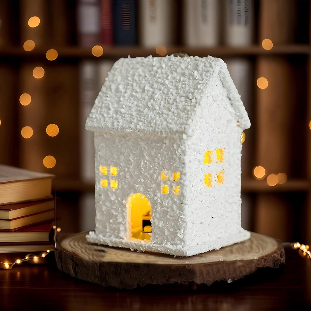 Verlichte Kersthuisjes - Kerstdorp Sneeuw Huizen - Tafeldecoratie - Met LED Verlichting - 5.8x4.8x7cm - Wit – foto 4