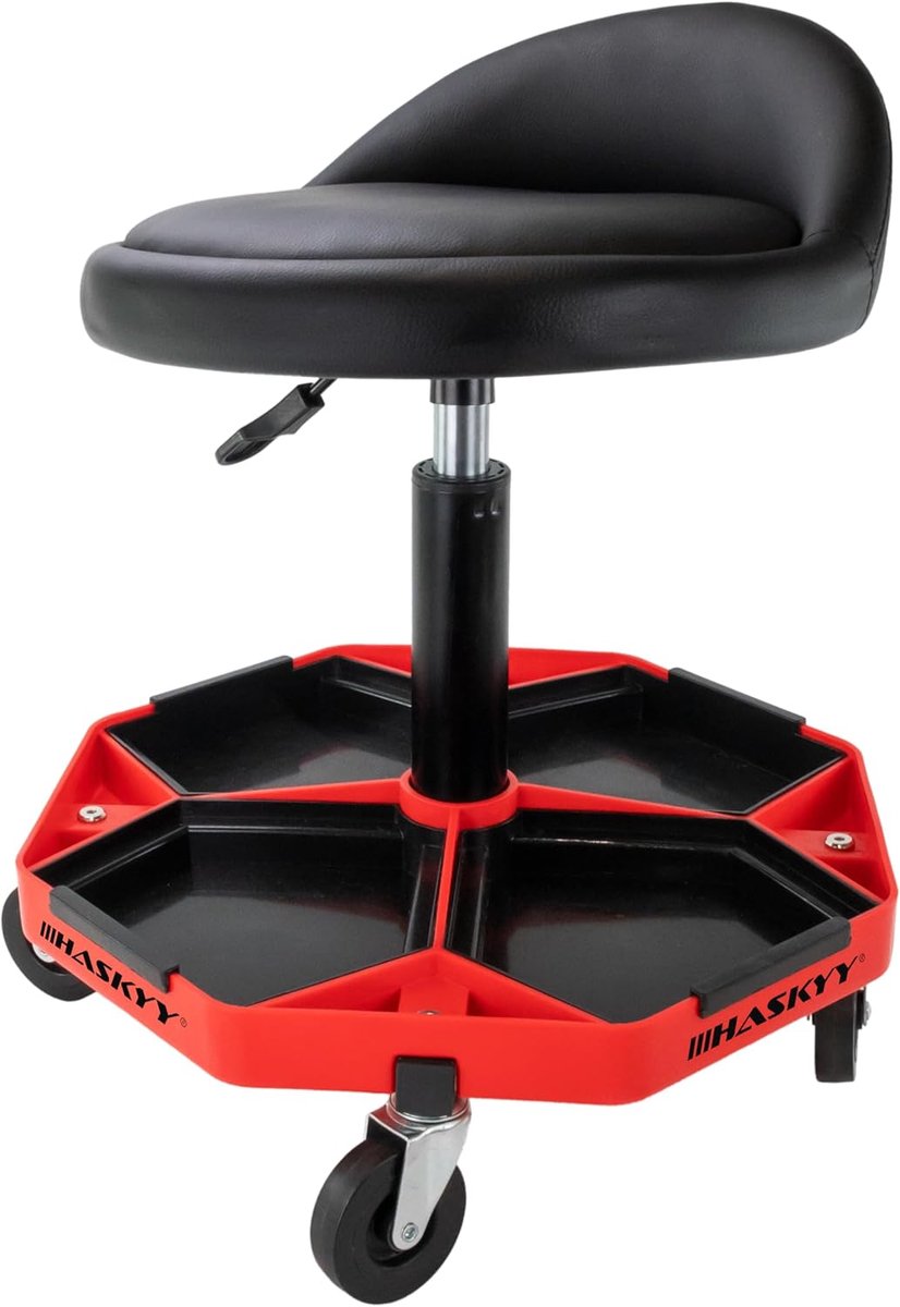 Werkstoel met rugleuning - hoogte verstelbaar 43-58 cm - met opbergcompartimenten - ShopVlot