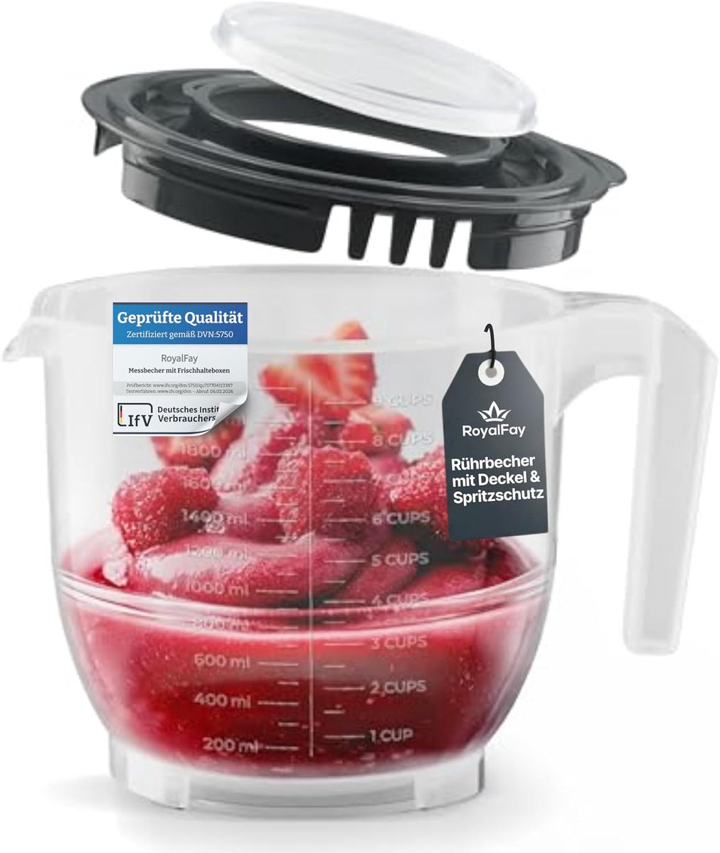 Mengbeker 2,2 l - antraciet - met deksel en spattenbescherming - ideaal voor mixen en bewaren - ShopVlot