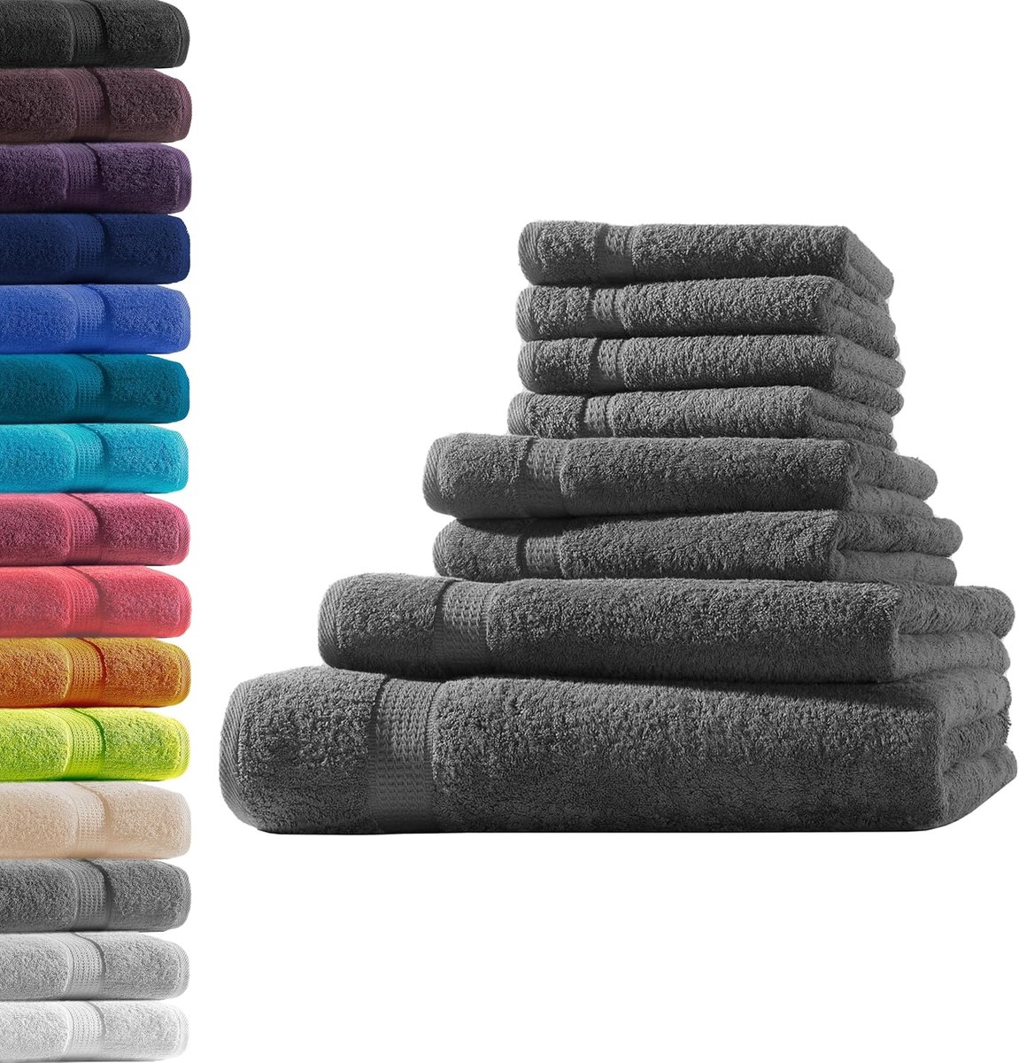 Handdoekenset 1 x badhanddoek + 1 x douchehanddoek + 2 x handdoeken + 4 x gastendoeken - antraciet - 100% katoen - ShopVlot