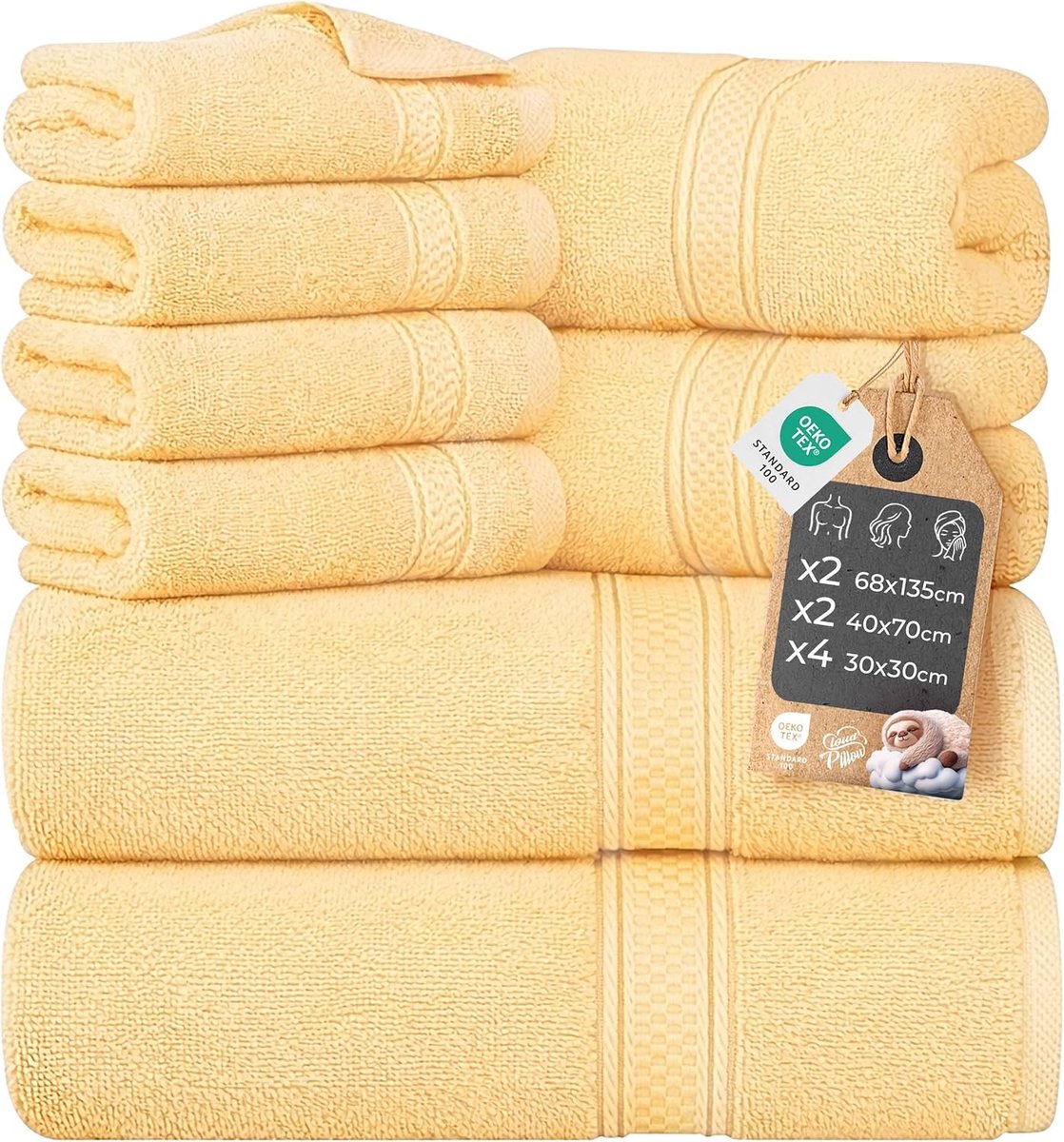 SnelShoppen - Cloud Pillow Handdoeken Set 8-delig – 100% Katoen – 2 Badhanddoeken 68x135 cm, 2 Handdoeken 40x70 cm, 4 Washandjes 30x30 cm – Zacht, Zee