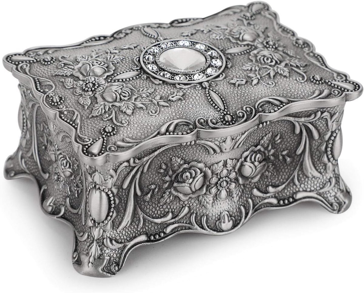 Sieradenkistje klein - antiek zilver - vintage design - elegant voor juwelen - ShopVlot